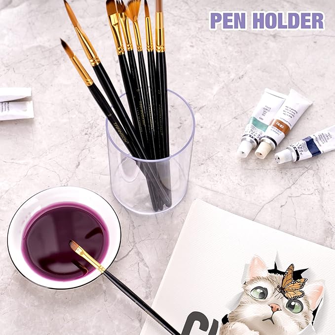 Clear Acrylic Desk Organizer Set - 9 Pack Pen Pencil Holder, Stylish Round Makeup Brush and Stationery Storage Container, Ideal for Home, School and Office Supplies