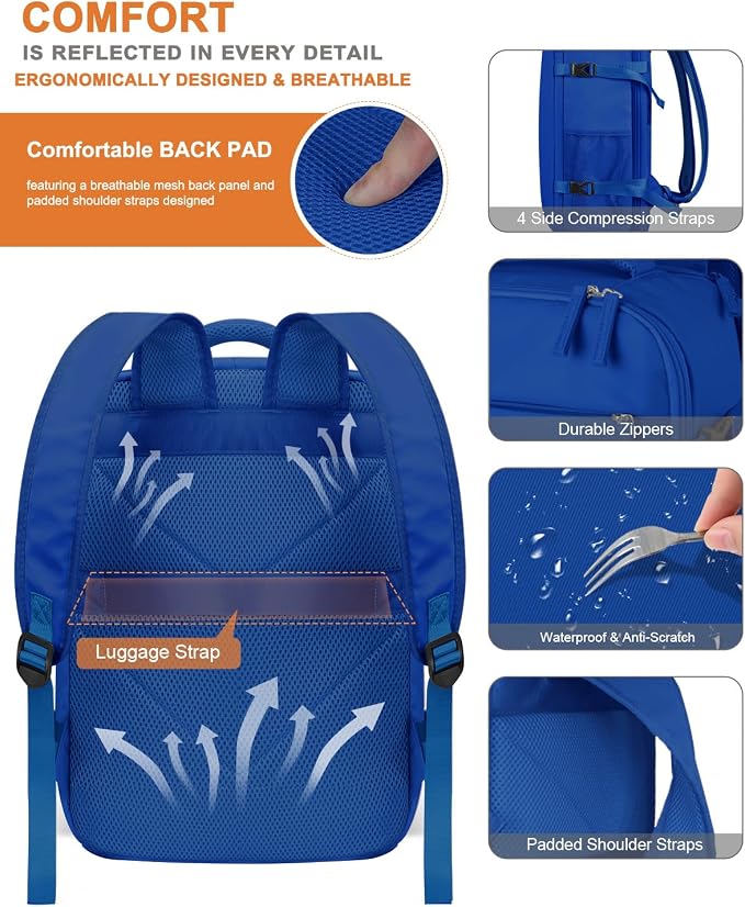 Capolo Travel Backpack for Women Men Waterproof Laptop Backpack Airlines Approved Carry On Backpack Bag Computer Bookbag for Business, Work, Traveling Fits 17 Inch Laptop(Royal Blue)