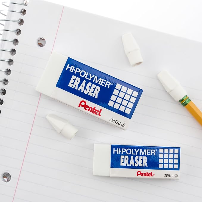 Pentel Hi-Polymer Block Eraser, Large, White, Pack of 10 Erasers