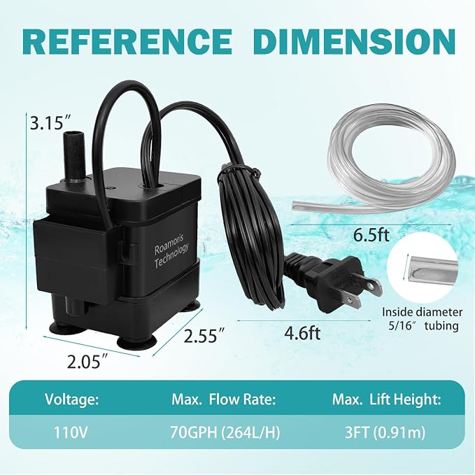 Small Pump With Level Sensor 110V Automatic Submersible Water Pump Mini HVAC Condensate Pump For Dehumidifier,Air Conditioner, Ice Maker, Furnace,Air Cooler,Auto Shut Off,PM01