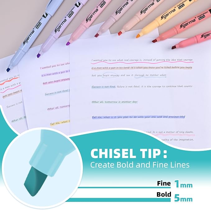 Cgerma Pastel Highlighters Assorted Colors 16 Pack, 200 transparent sticky tabs, Chisel Tip Cute Aesthetic Highlighters Quick-Drying for Journaling, School Office Supplies