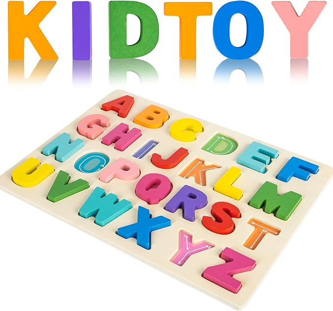 Attmu Wooden Puzzles for Toddlers, 2 Pcs Alphabet Puzzle ABC Shape Number Puzzle, Learning Toys for Kids, Preschool Educational Activities Toddler Gift Toys for Girls Boys Christmas Valentines Easter