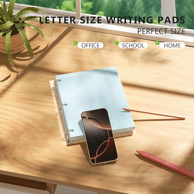 Blue Loose Leaf Paper 100 Sheets Colored Filler Paper 8 * 10.5 College Ruled 3-Hole Punched Paper for 3-Ring Binders Notebook Lined 8" x 10.5"