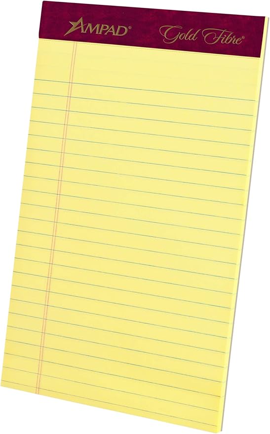 Ampad 20-029R Gold Fibre Writing Pads, Jr. Legal Rule, 5 x 8, Canary, 50 Sheets (Pack of 4)