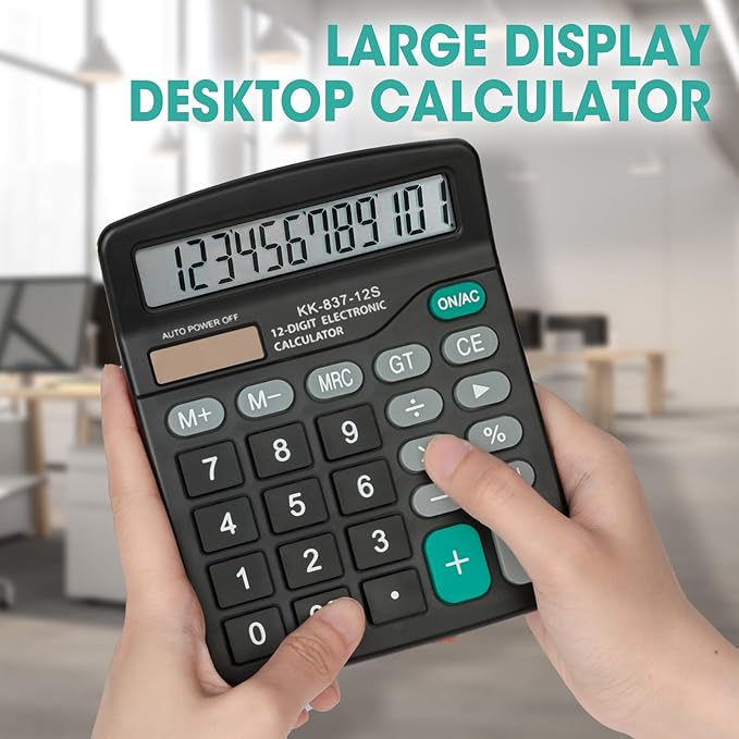 2 Pcs Calculator with Large LCD Display, 12 Digits Calculators Desktop, Solar and Battery Dual Power, Desk Calculator