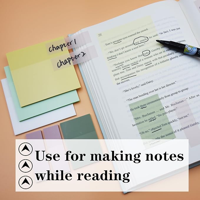 YOUDEFUL Transparent Sticky Notes, 3"x3" Clear Sticky Notes, Waterproof Translucent Sticky Note Pads for Books Annotation, Clear Post it Notes for Bible Journaling Study, School Office Supplies