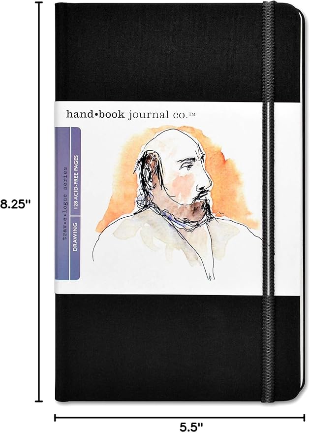 Travelogue Drawing Book, Large Portrait 8-1/4 x 5-1/2, Ivory Black Artist Journal