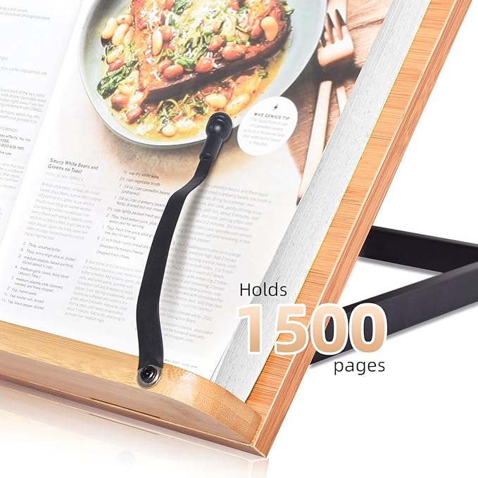 wishacc 24" Oversized Large MDF Wooden Book Stand & Holder for Reading Hands Free for Large Books in Bed,Cookbook,Textbook,Law,with 8 Adjustable Height Laptop Stand