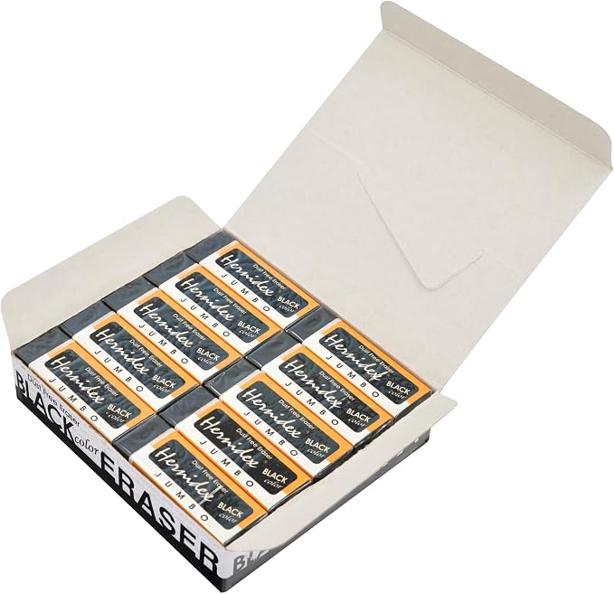 Hernidex #1020 Jumbo Dust-Free Eraser | Effortless Erasing, Clean & Smooth Finish, Gentle on Paper, Black Bulk Pack 20pcs Erasers for Art Drawing School
