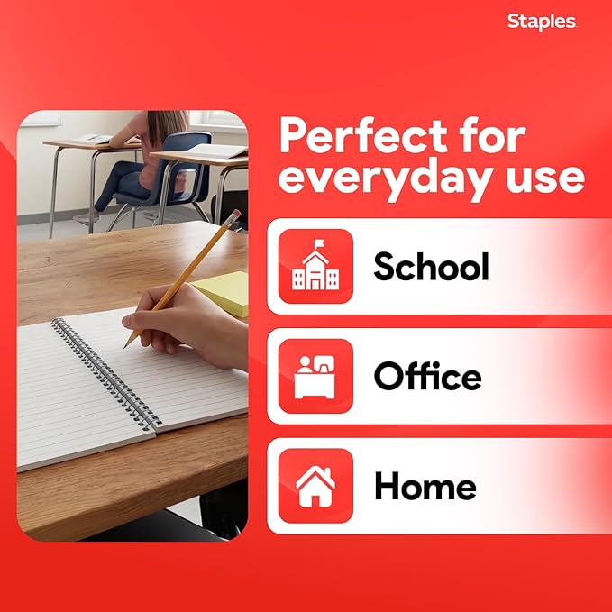 STAPLES 1‑Subject Spiral Notebook, College Ruled, 80 Sheets, Assorted Colors, 3‑Pack