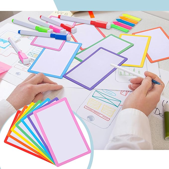 Harloon 100 Pcs Dry Erase Index Cards 3 x 5 Inch Laminated Reusable Dry Erase Note Cards Sheets for Office Home Housework to Do Lis(Multicolored)