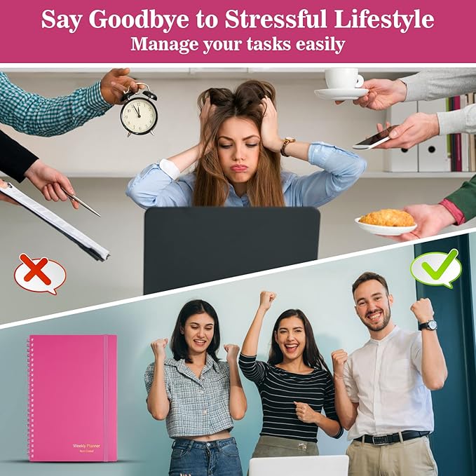 Planner, Asten Undated Weekly Planner Goal Planner Notebook, To Do List Planners Spiral Planner for Men and Women,PVC Hardcover,Elastic Closure, Inner Pocket 8.3" x 5.8" (Pink)