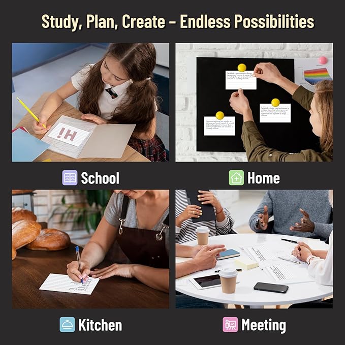 Index Cards 3x5 Inch, 600 Count Ruled White Index Cards, Flash Cards College Ruled Heavyweight Flashcards Durable Study To Do List Note Cards with Ruled Lines for Home, Office & School Supplies
