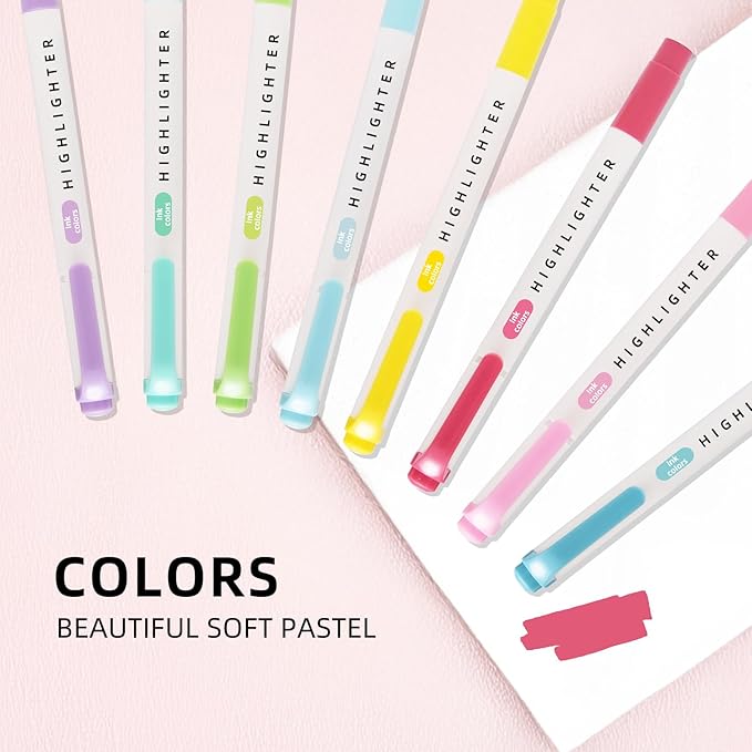 Pastel Highlighters Set, 8 Pack Highlighters Assorted Colors, Bible Highlighter No Bleed, Quick Dry Dual Tip Highlighter Markers for Bible Journals Planners Books Notes, Easter Gifts