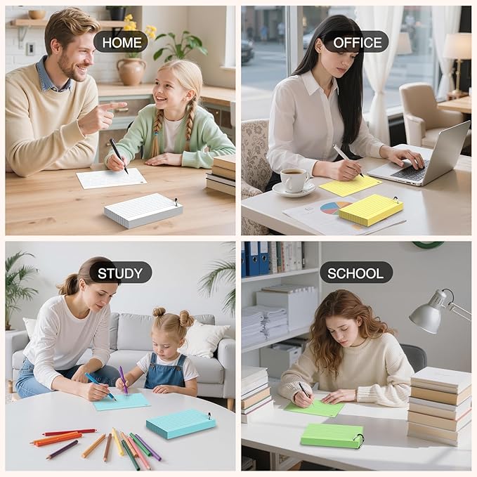 Colored Index Cards 4 x 6 Inch, 160 Count Lined Flash Cards with Ring for Back to School, Ruled and Blank Note Cards for Office Supply, Portable Colorful Study Flashcards for Home and School