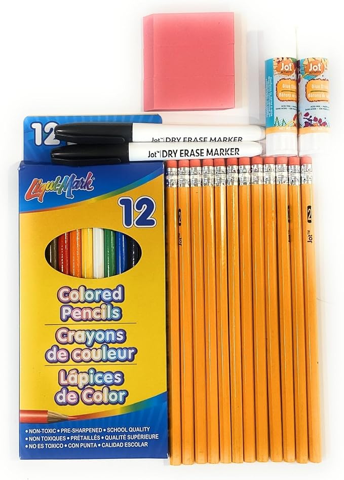 BLJ School Supplies for Kids, Back to School Supply Box, Supplies for Girls or Boys, Essentials Supplies for K-8 Kindergarten Elementary-School Supply Kit 39PCS (Rainbow)