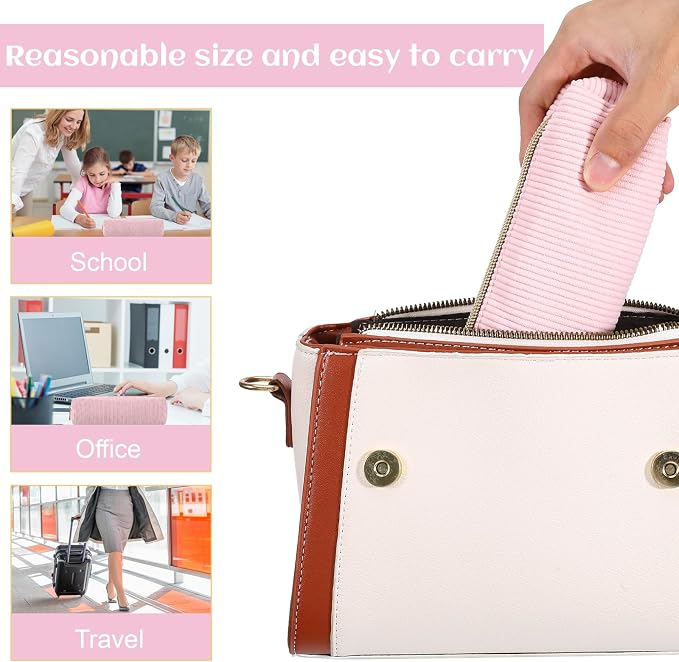 Corduroy Pen Case, Aesthetic Pencil Pouch, Simple Pen Bag with Practical Zip Portable Makeup Bag Stationery Pouch for Women(Pink)