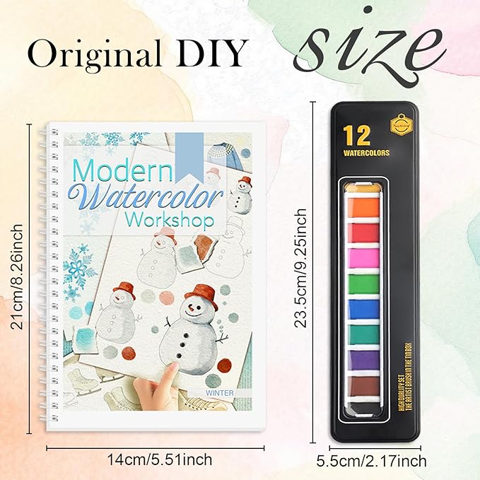 Watercolor Workbook, Watercolor Workbook Paint Book Beginner Friendly with 12 Patterns, Beginner-Friendly Watercolor Workbooks with 12 Paint Colors & Brush, Water Color Paint Set, Valentine's Day Gift