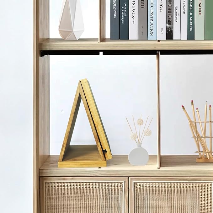 ZenRich Bamboo Wooden Book Stand Holder - Unique Book Nook Reading Valet with Cup, Glasses & Pen/Tablet/Kindle Holder. Foldable Bookmark - Ideal for Lovers