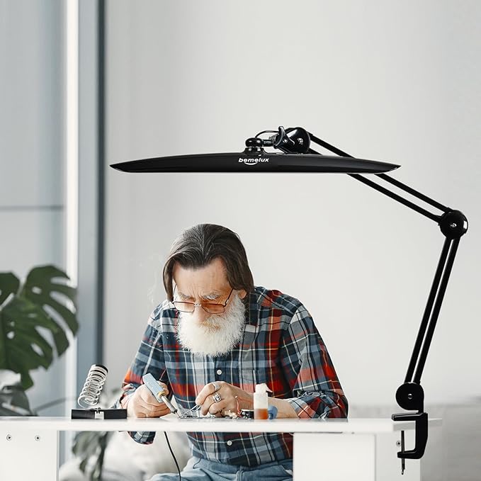 20 Inch LED Desk Lamp with Clamp, 20W 2200 Lumens, 4 Bightness Levels 3 Color Temperatures, Eye-Caring Working Reading Lamp(White, CCT)