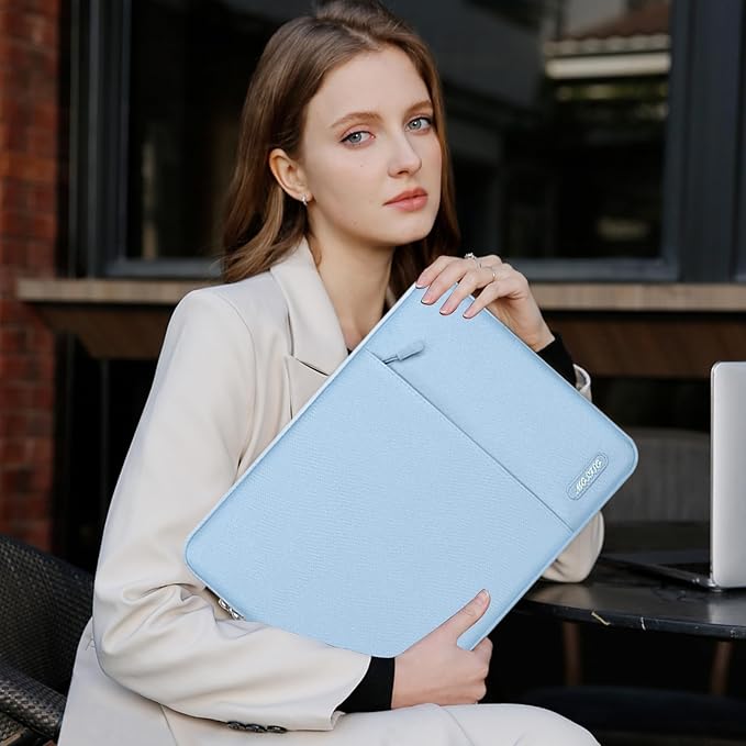 MOSISO Laptop Case 16 inch, 15-15.6 inch Laptop Sleeve Compatible with MacBook Pro 16 M5 M4 M3 M2 M1, HP Acer Dell Lenovo ASUS, Polyester Vertical Computer Sleeve Bag with Pocket, Air Blue