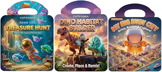 3 Sets Reusable Sticker Books for Toddlers 3-6, Jelly Sticker Book Toddler 1-3, Boys Books,Dinosaur City Ocean Waterproof Travel Toys for Kids Ages 3 4 5