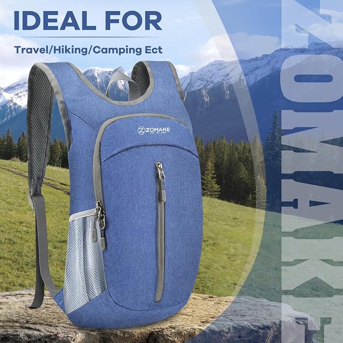 ZOMAKE 10L Ultra Lightweight Packable Backpack, Small Daypack Light Foldable Backpacks Water Resistant Day Bag for Hiking(Dark Blue) | Water Resistant Collapsible Backpacks for Women Men, Everyday Carry, Multi Compartment Storage,Adjustable Strap(Dark ...