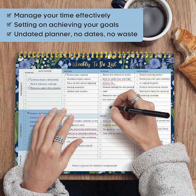 Taja Weekly To Do List Notepad with 52 Undated Sheets(8.5"×11")- Weekly Desk Planner for Women & Man, Work and Home - 1 Pack Ocean Bloom