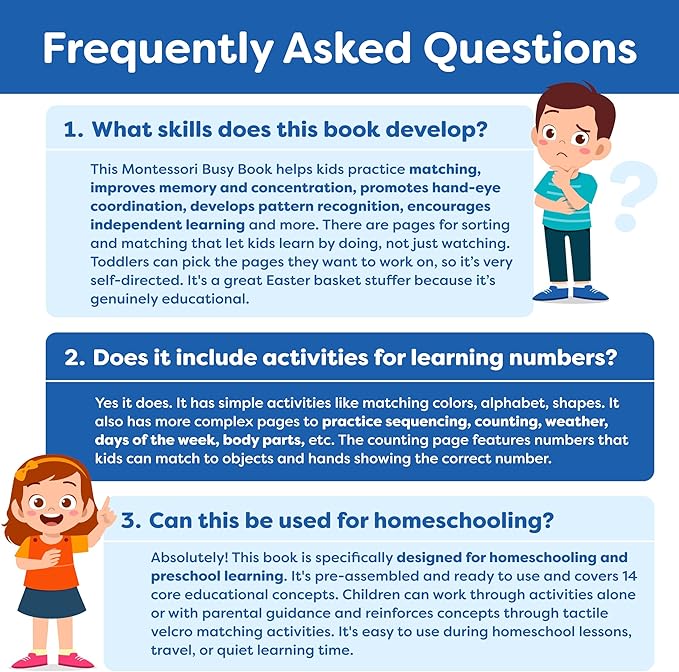 Montessori Preschool Busy Book for Toddlers Ages 3 and Up - Preassembled - Preschool Learning Activities Montessori Educational Toys - Gifts for 3 Year Old Boys, Toddler Learning Toys Activities
