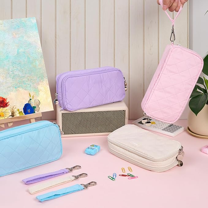 Sooez Large Pencil Case Pouch, Extra Big Pencil Bag with 8 Compartments, Pen Bag Wide Opening, Soft Quilted Pencil Pouch Organizer with Zipper, Portable Pencil Case for Teen Girls, Purple