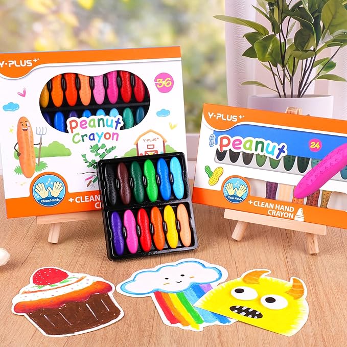 YPLUS Peanut Crayons for Kids, 24 Colors Washable Toddler Crayon, Non-Toxic Baby Crayons for ages 2-4, 1-3, 4-8, Coloring Art Supplies