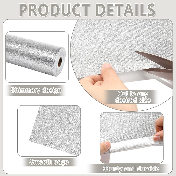 Glitter Silver Bulletin Board Roll Non-Woven Fabric Poster 15.7" x 40 Ft