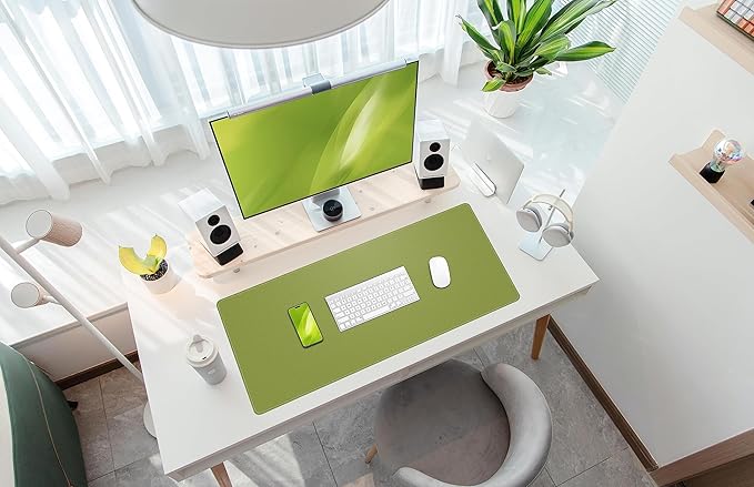AFIING Cork Desk Mat 35.4" x 17", Dual-Sided Natural Cork & PU Leather Desk Pad, Non-Slip Waterproof Large Mouse Pad for Office, Home & Gaming (Olive Green)