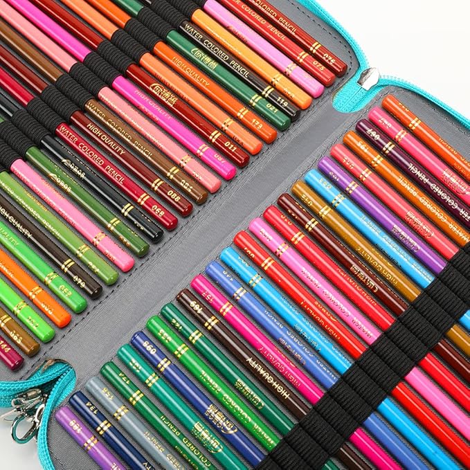 Vomgomfom 200 Slots Pencil Bag, 4-Layer Zipper Portable Art Supply Organizer, PU Leather Large Capacity Colored Pencil Case with Handle for 200 Watercolor Pens, Gel Pens (Green)