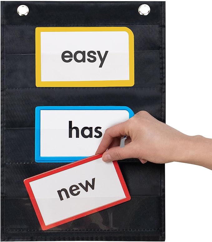 Essex Wares - 9" Wide x 11" Tall Pocket Chart, Black - Sturdy Pocket Chart for Classroom for Sentence Strips - Easy to Use & Hang, Reusable Black Pocket Chart