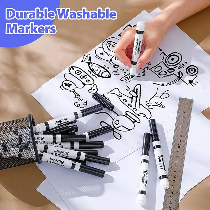 240 Pcs Black Washable Markers Bulk Broad Line Markers Set Classic Broad Tip Washable Drawing Pens for Kids, Teachers, Students, Party Favors, School Supplies, Donations