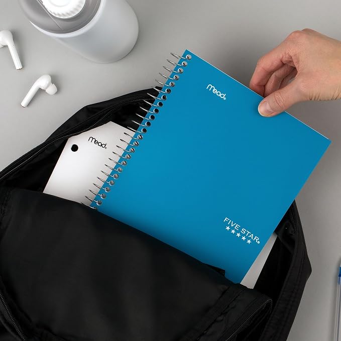 Five Star Small Spiral Notebook, 2 Subject, College Ruled Paper, 9-1/2" x 6", 100 Sheets, Teal Blue (06180AA4)