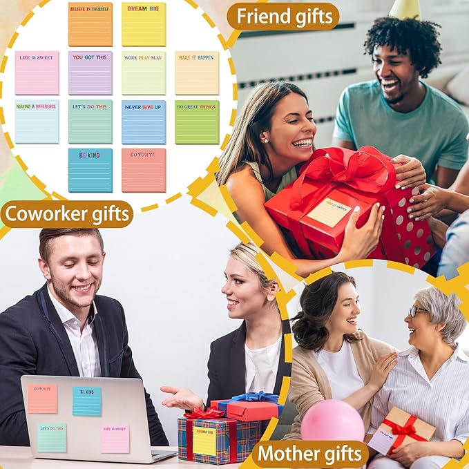 Yinder 24 Pcs Inspirational Sticky Notes Cute Motivational Sticky Notes Pad End of Year Employee Appreciation Gifts Bulk for Teacher Nurse Coworkers Office Supplies 3 x 3'' (Motivational,Light Color)