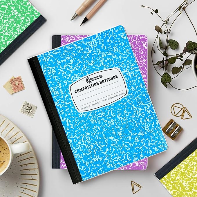Rosmonde 5 Pack Composition Notebook Wide Ruled, 200 Pages (100 Sheets), 9-3/4x7-1/2, Notebooks for Work, Back to School Supplies, Hard Cover Composition Books, Notebooks for Women, Colors May Repeat