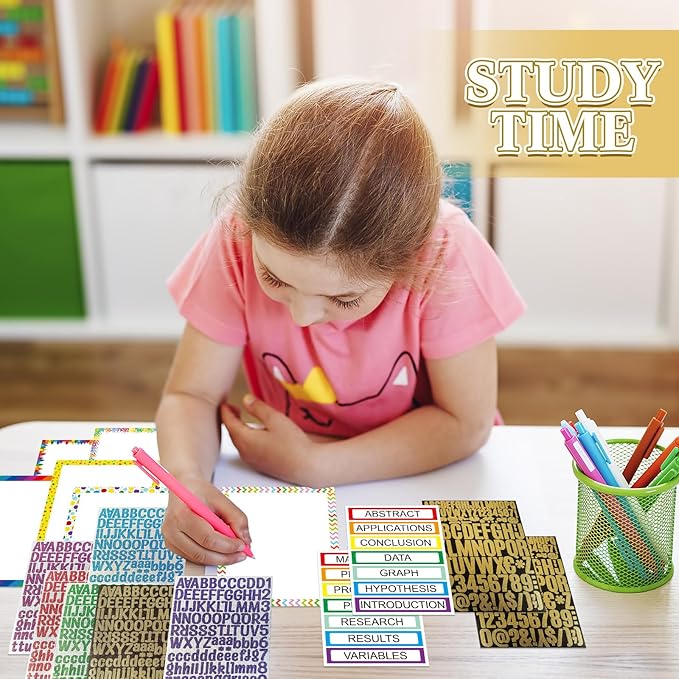 PerKoop 36 Sheets Science Fair Board Poster Boards Supplies 24 Self Adhesive Presentation Subtitles 4 Science Fair Project Titles 8 Personalized Letter Sticker for Classroom (Glitter Neon 1)