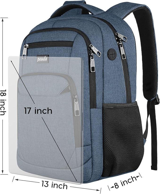 Paude Backpack for School, Laptop, Bookbag for Teen Boys - 17.3 Inch College Backpack for University, Business, Work, Travel (Blue, 17.3 inch)