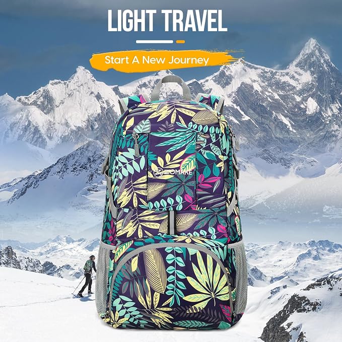 ZOMAKE Lightweight Packable Backpack 35L, Water Resistant Foldable Day Pack | Collapsible Hiking Backpacks, Compact Folding Daypack for Travel Camping, Everyday Carry, Multi-Pocket Layout(Leaf Print)