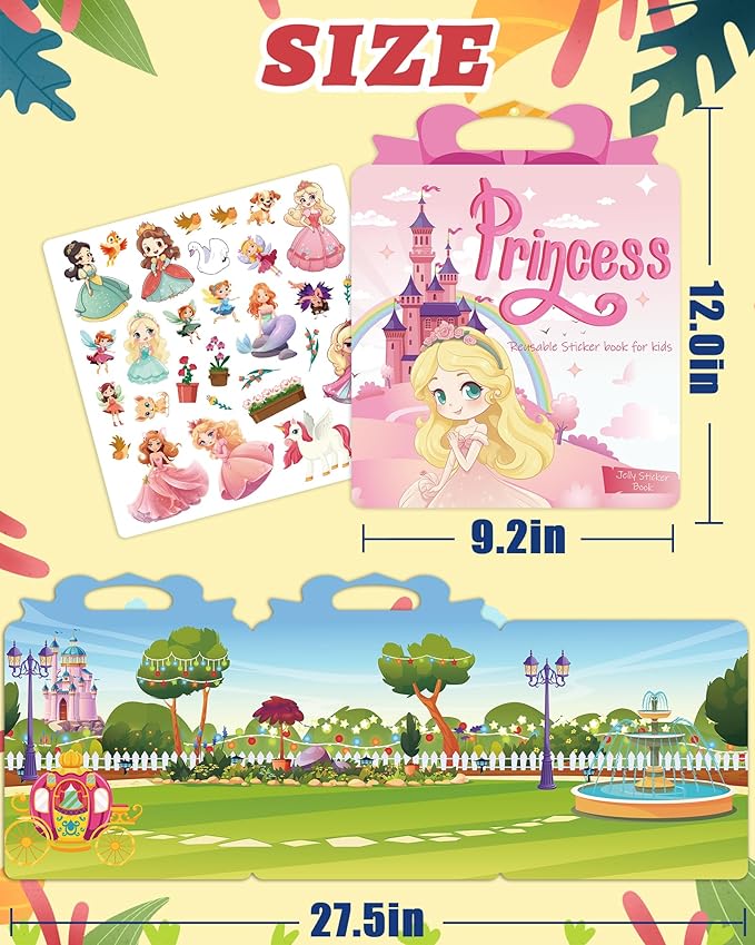 Benresive Reusable Sticker Book for Toddlers, Travel Stickers for Kids, Toddler Crafts Activities Toys, Birthday Gifts for Boys & Girls - Princess