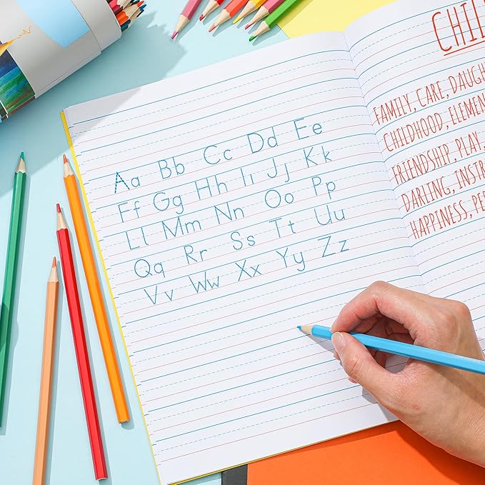 Henoyso 12 Pcs Primary Composition Notebook K-2, Wide Ruled 9.75" x 7.5" Journals, 60 Pages, Writing & Handwriting Practice for Kindergarten, 1st & 2nd Grade, Back to School Supplies (Stylish Color)