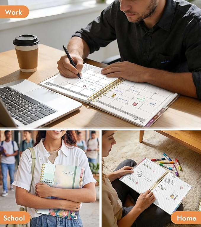Academic Planner 2026-2027, Weekly and Monthly Calendar Planner from July 2026 - June 2027, 8.5" x 11" A4 Large Daily Agenda Book with Tabs, Flexible Cover, College School Organizer for Student Teacher, Watercolor Floral