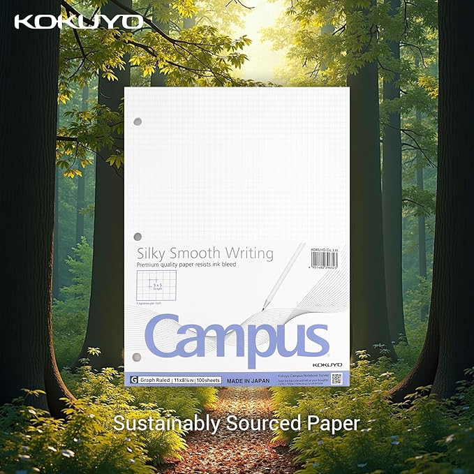 KOKUYO 5x5 Graph Paper, 8.25x11 Inches, 500 Sheets Loose Leaf Paper, Smooth Writing Surface, Bleed Resistant Filler Paper for Math, Engineering, Art Projects. Japan Import (WSG-NO-887G2x5)