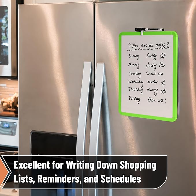 Mr. Pen- Dry Erase Board, 14” x 11” with a Black Dry Erase Marker, Lawn Green Frame, Small Mini White Board for Students, Fridge, Wall, Locker, Includes Double Sided Tapes
