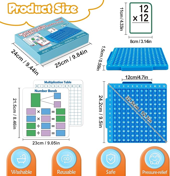 Torlam Multiplication Flash Cards + Math Board, Time Table Chart Flashcards for Kids Ages 6-12, 3rd-6th Grade Classroom Must-Have