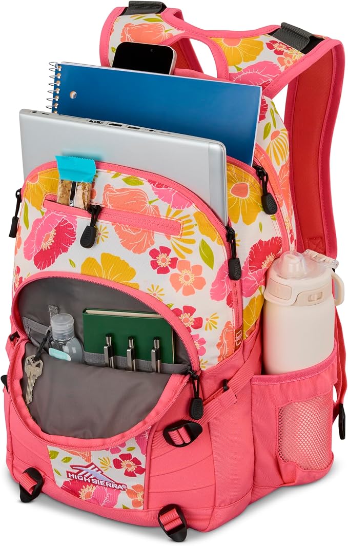 High Sierra Loop Backpack, Travel, or Work Bookbag with tablet sleeve, One Size, SURF FLORAL/PINK