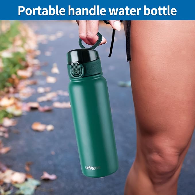 GOPPUS Insulated Water Bottle 20oz Stainless Steel BPA-Free Sports Bottle Ideal for School and Travel Silicone Spout Lid Prevents Leaks, Sweat, and Dust (Army green)